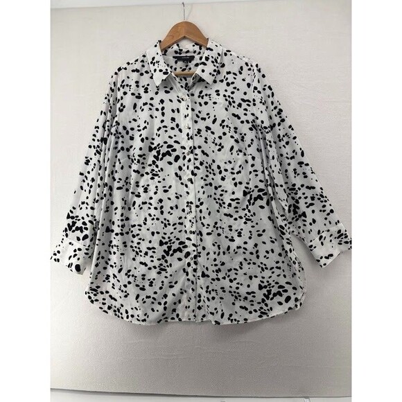 Alfani Tops - Alfani Women's Button Down Blouse White & Black Dalmatian Print Size 2X